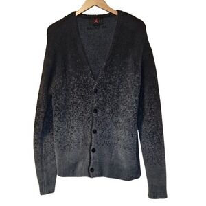 Jordan Cardigan Men SM Gray Black Ombre Fuzzy Knit Button Front V-Neck Sweater